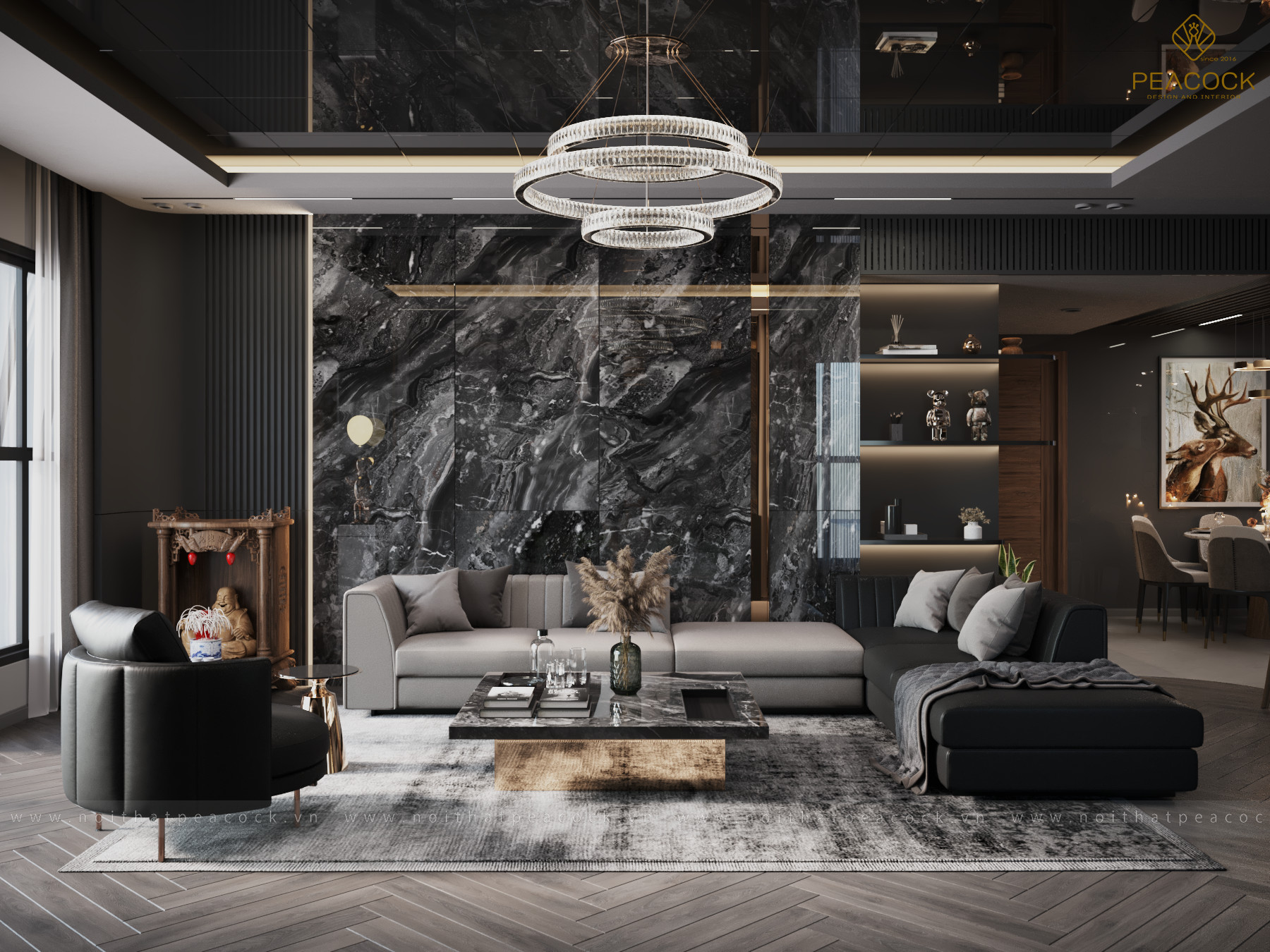nội thất tối màu phòng khách luxury
