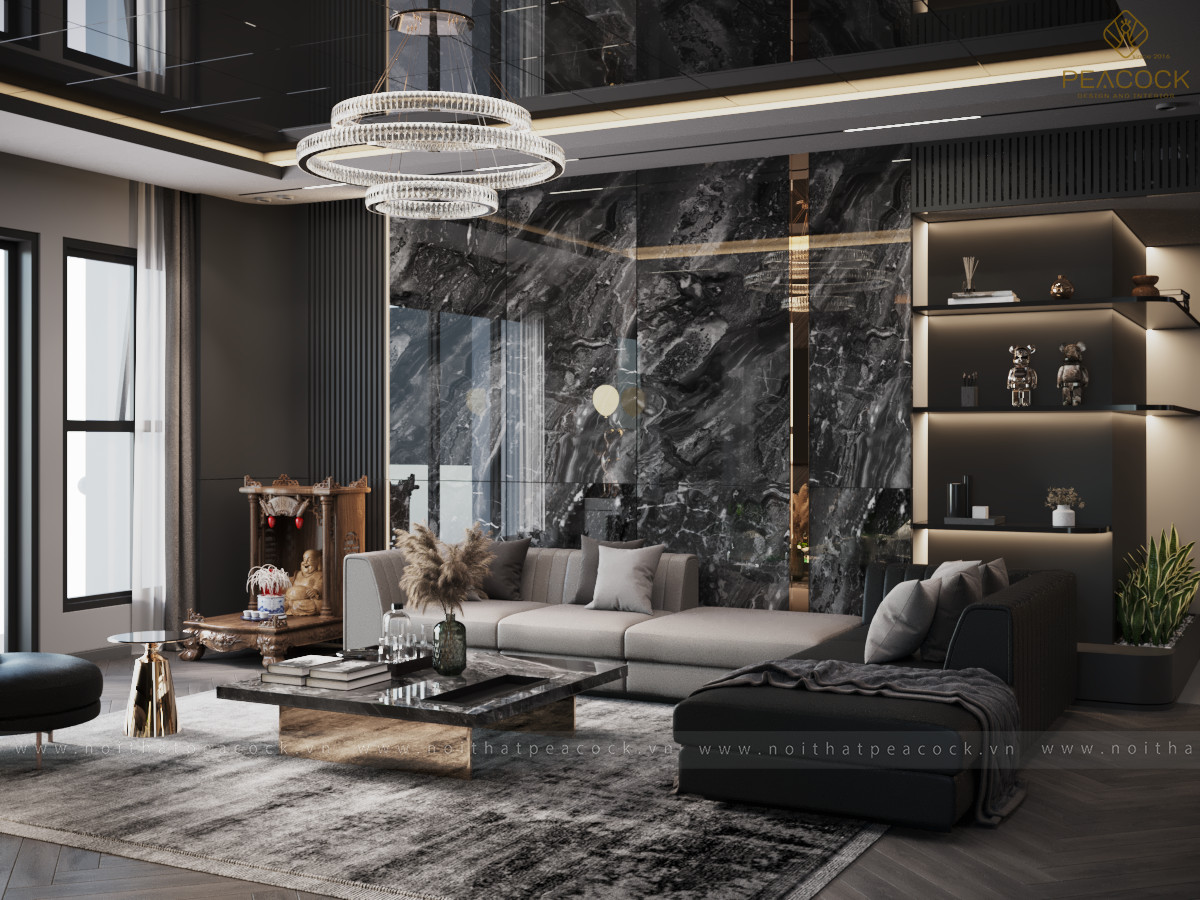 phòng khách marble đen sang trọng